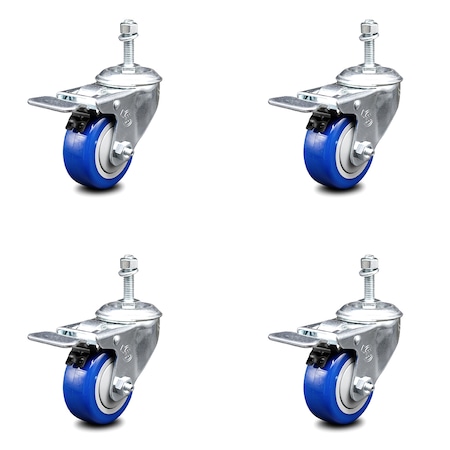Service Caster 3.5 Inch Blue Polyurethane Swivel 3/8 Inch Stem Caster Set Total Lock Brake SCC SCC-TSTTL20S3514-PPUB-BLUE-381615-4